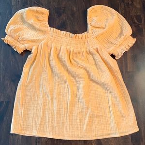 NWOT J. Crew light orange short sleeve smocked blouse, new without tags